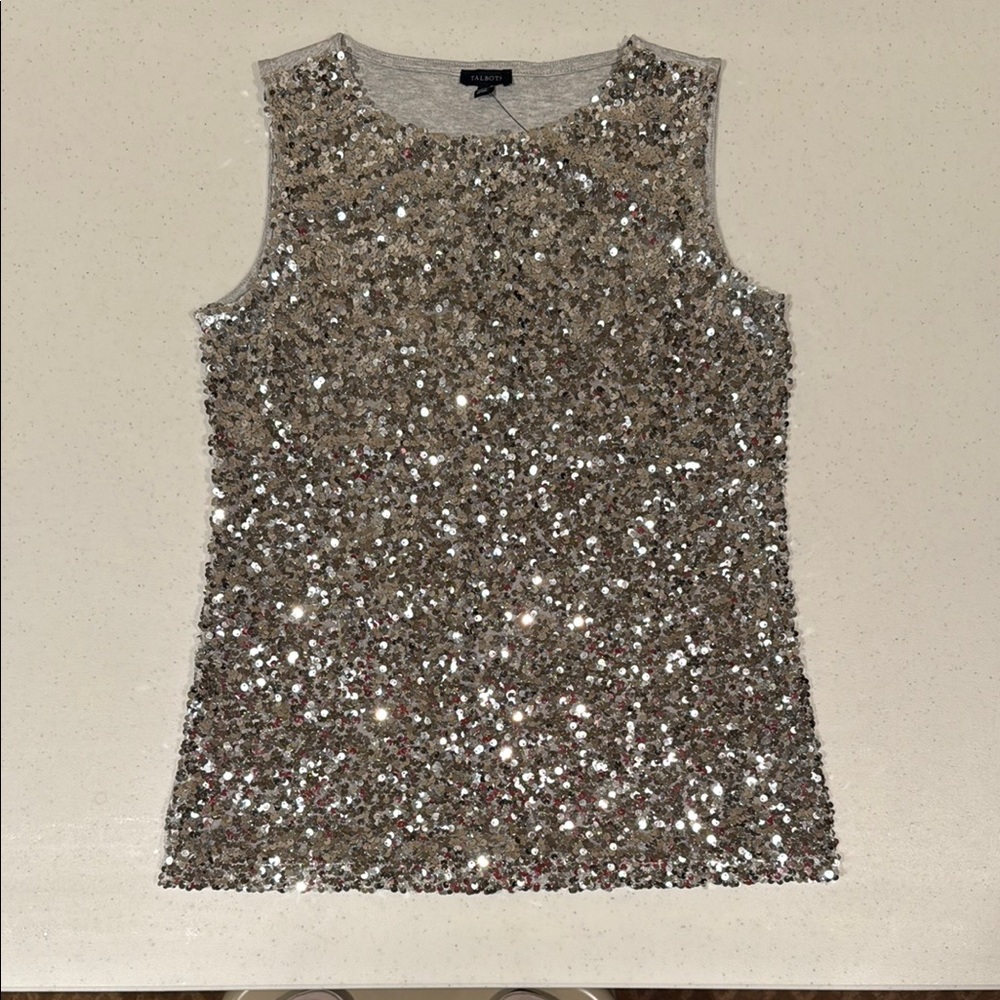 Talbots Silver Sequin Sleeveless Tank Top